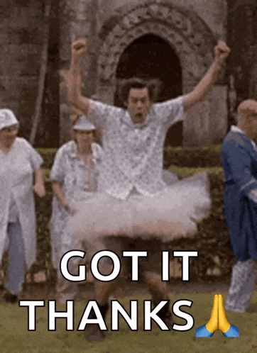 a picture of a man in a tutu with the words got it thanks below him