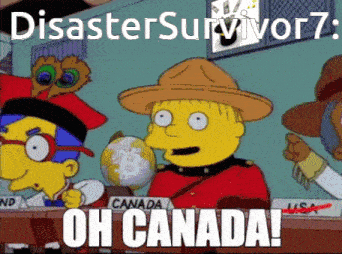 a cartoon character with a globe and a sign that says canada