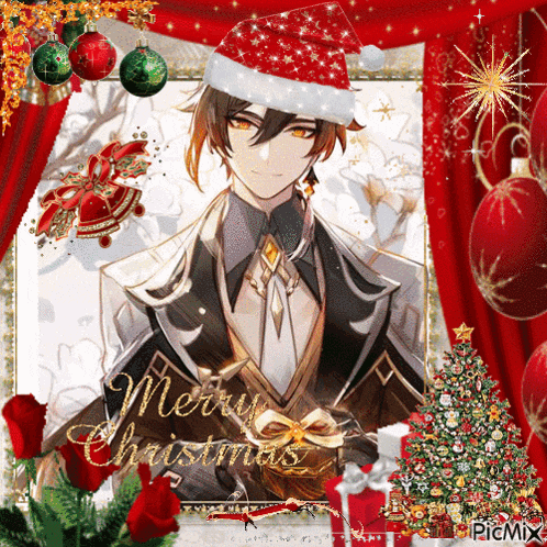 a picture of a man wearing a santa hat with the words merry christmas written on it