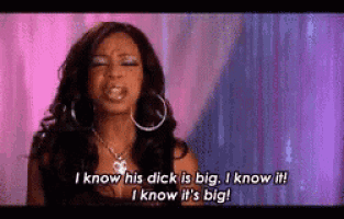 a woman with hoop earrings says i know his dick is big i know it i know it 's big