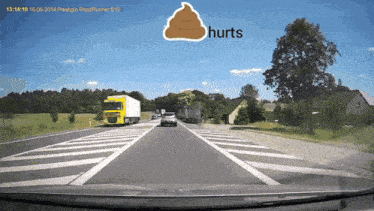 a picture of a truck on a highway with the words hurts on the bottom right
