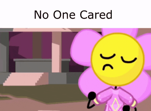 a cartoon character with a smiley face and the words no one cared