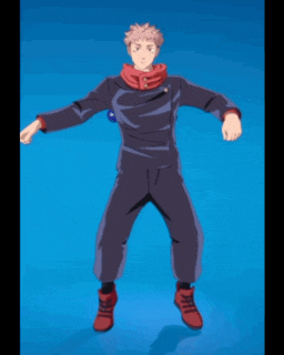 a cartoon character is dancing in front of a blue background