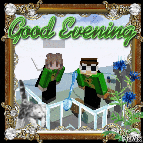 a picture of two minecraft characters with the words good evening written above them