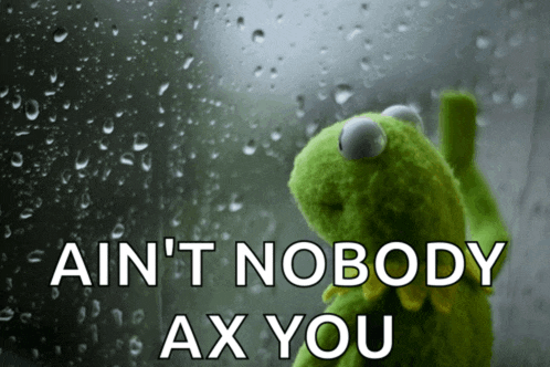kermit the frog looking out a window with the words ain 't nobody ax you below him