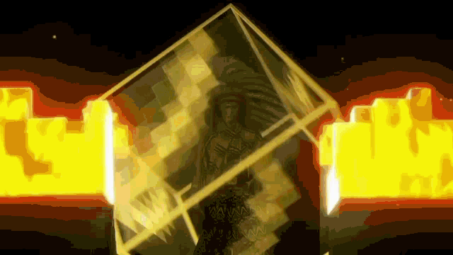 a statue of a native american is in a glass box