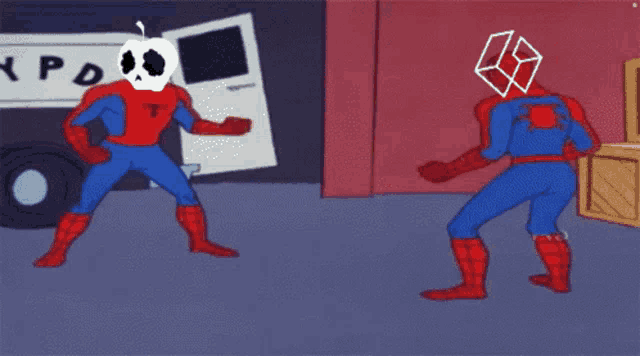 a cartoon of two spider-man fighting each other