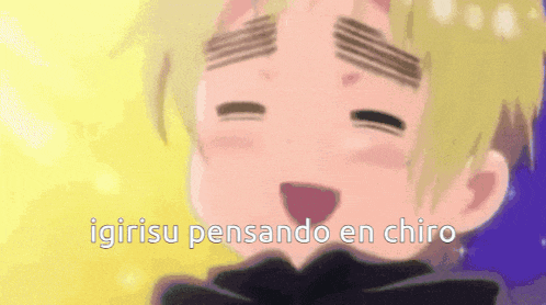 a close up of a person 's face with the words " igirisu pensando en chiro " above it