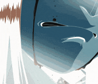 a close up of a drawing of a person 's face with a blue background