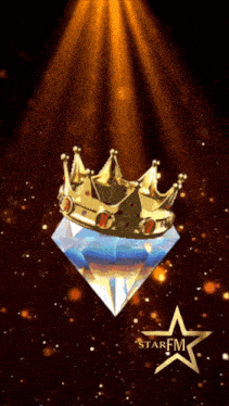 a gold crown sitting on top of a diamond with the word starfm on the bottom right
