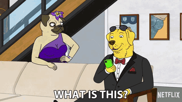 a cartoon of a man and a woman sitting on a couch with what is this written on the bottom