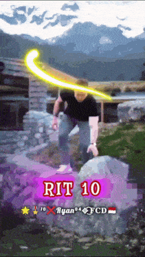 a man is standing on a rock with rit 10 written on the bottom