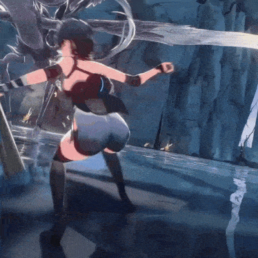 a girl with wings is holding a sword in her hand