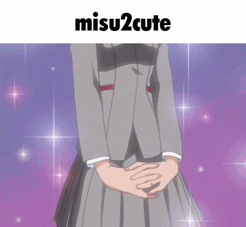 a picture of a girl with her hands folded and the words misu2cute below her