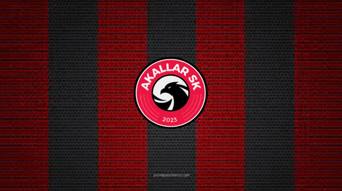 a red and black striped background with a logo for a football team