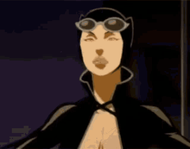 a cartoon of catwoman wearing sunglasses and a catsuit .