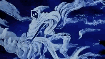 a painting of a ghost with a hood on a blue background