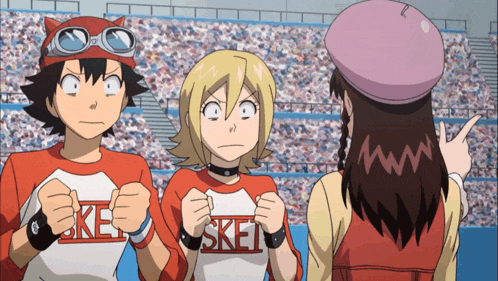 a boy and two girls wearing shirts that say sket