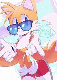 tails from sonic the hedgehog wearing sunglasses is giving a thumbs up .