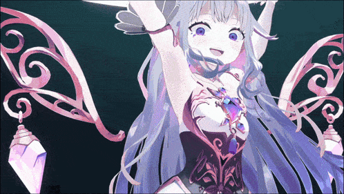 a drawing of a girl with purple eyes and a purple heart