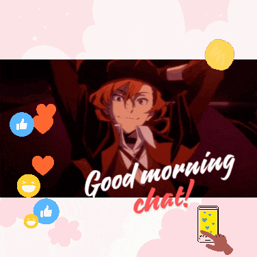 a poster that says good morning chat with a picture of a man in a suit
