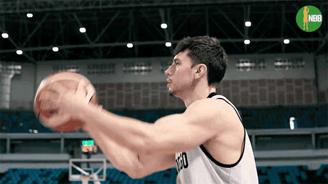 a basketball player with the word nba on the corner