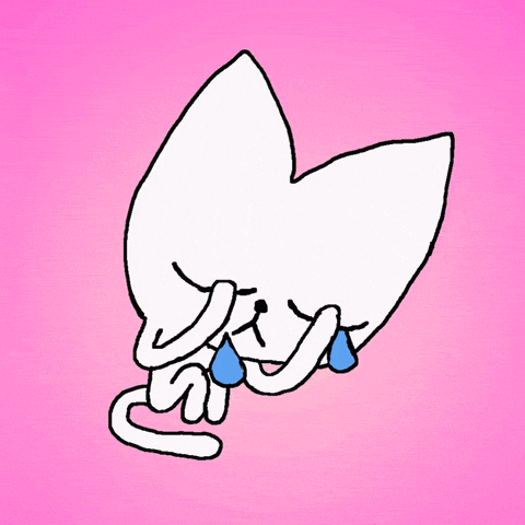 a drawing of a white cat crying with a blue tear
