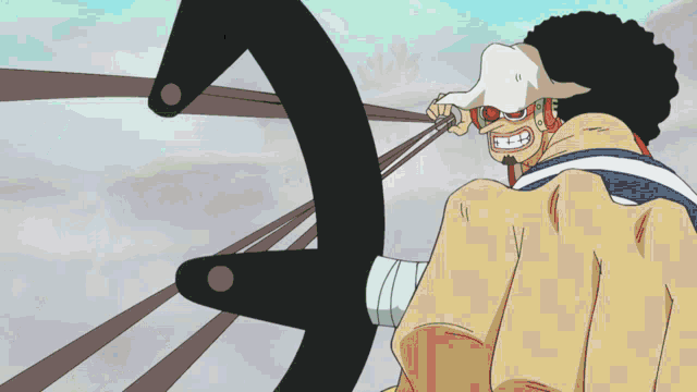 a cartoon of a man with a hat on holding a steering wheel