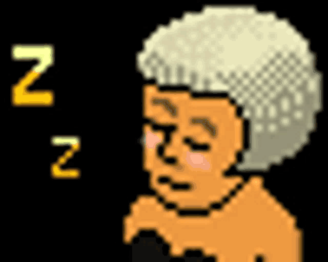 a pixel art drawing of a man sleeping with the letter n below him