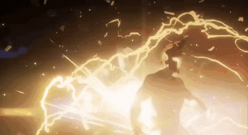 a person is being hit by a lightning bolt in the dark .