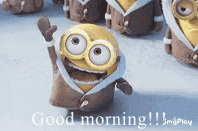 a picture of a minion with the words good morning on it
