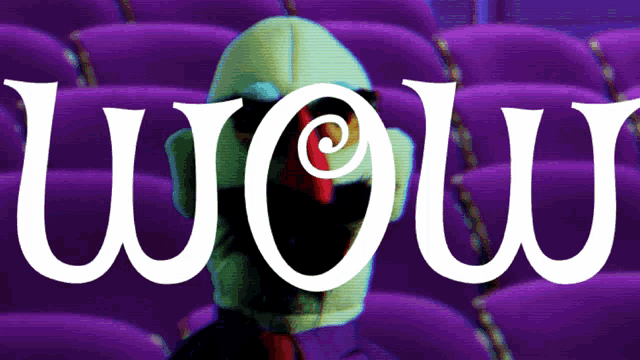 the word wow is on a purple background with purple seats