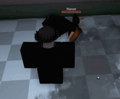 a person is standing on a checkered floor in a video game with the name harun on the screen .