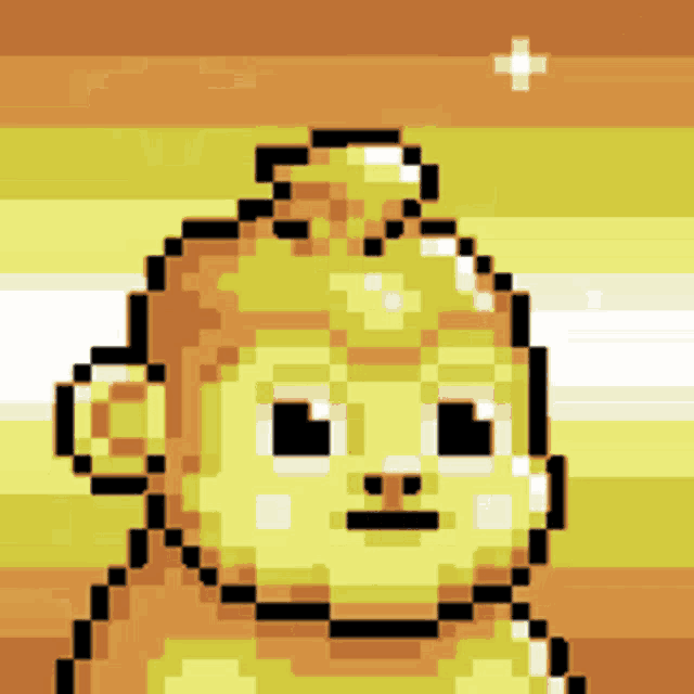 a pixel art drawing of a monkey with a crown on his head