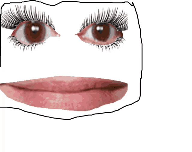 a drawing of a woman 's face with eyelashes and pink lips