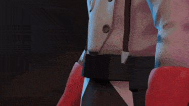 a close up of a cartoon character 's pants with red gloves