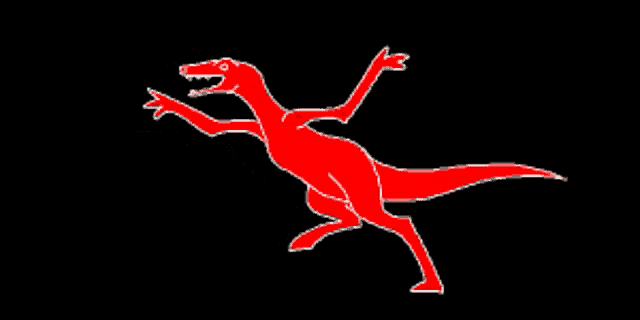 a drawing of a red dinosaur with white outlines on a black background