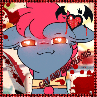 a picture of a cartoon character with the words gay and murderous written on it