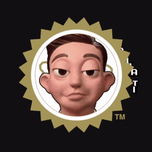 a cartoon man 's face is in a circle with the letters tm on it