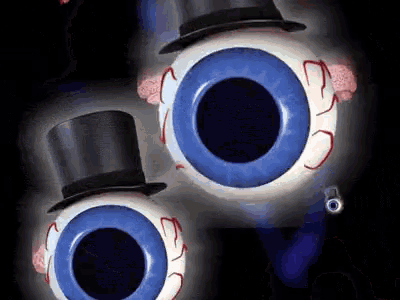 a pair of eyeballs wearing top hats with blue eyes