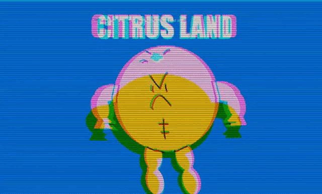 a cartoon character with the words " citrus land " written above it