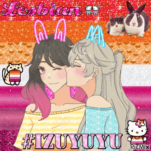 a picture of two girls kissing with the caption lesbian #izuyuuyu