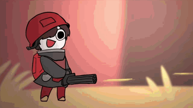 a cartoon character with a red helmet is holding a cannon