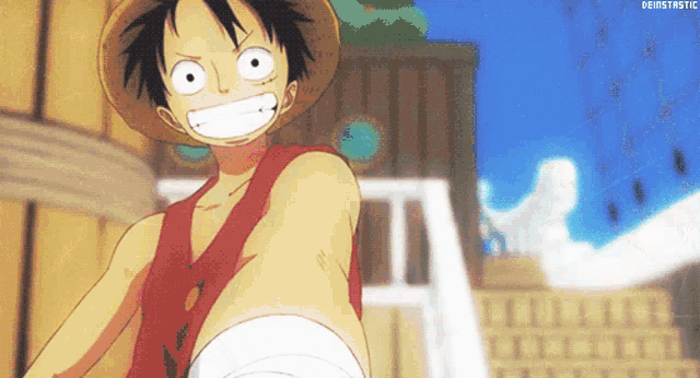 monkey d luffy from one piece is wearing a straw hat