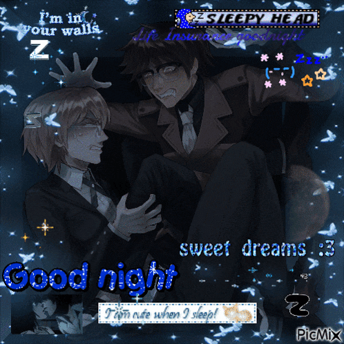 a picture of a man carrying another man with the words good night sweet dreams