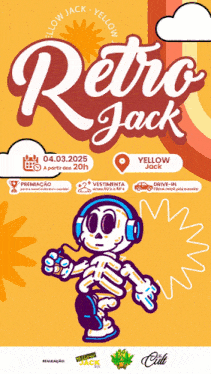 a poster for retro jack shows a skeleton with headphones on