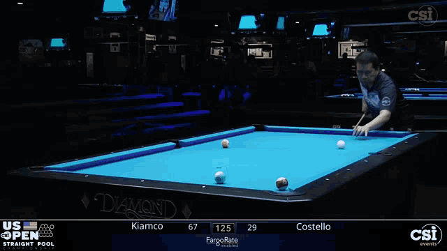 a pool table with a blue cloth that says diamond