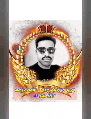 a picture of a man with sunglasses and a crown says welcome to music hub jn family