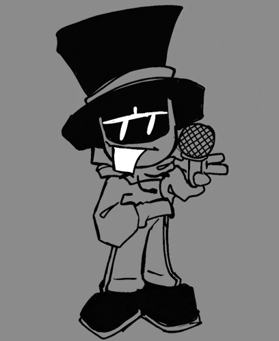 a black and white drawing of a man wearing a top hat and sunglasses