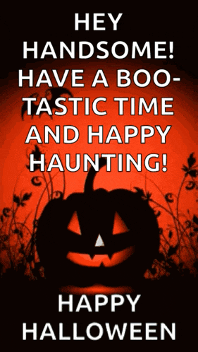 a halloween poster with a pumpkin and the words " hey handsome have a boo-tastic time and happy haunting ! "